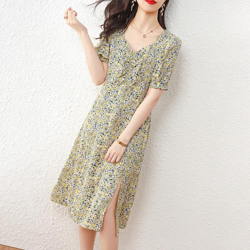 Srcr French Retro Floral Chiffon Midi Dress