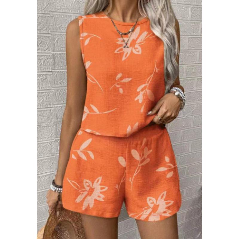 2026 European and American Cross-border Foreign Trade Summer Casual Sleeveless Vest Women's Clothing Comfortable Crew Neck Shorts Set Advanced Texture