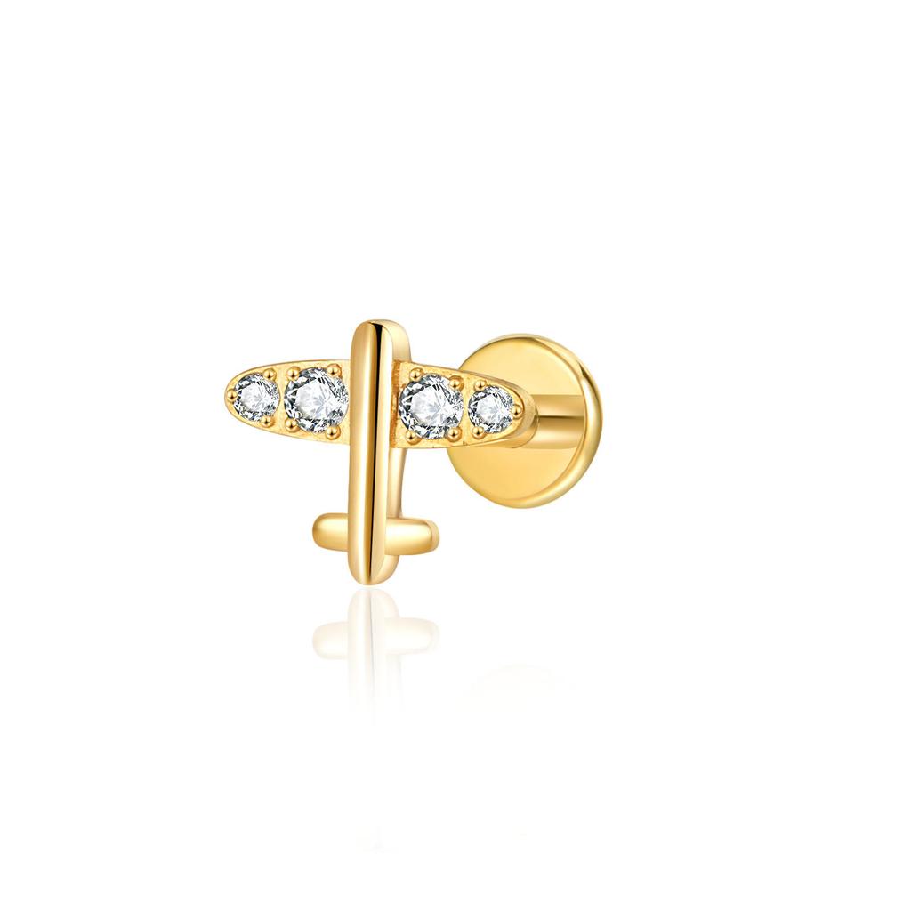 Hot Simple Fashion Unisex Titanium Alloy Gold Plated Geometric Natural Stone Cross-Border Mang Star Ear Tongue Piercing Jewelry