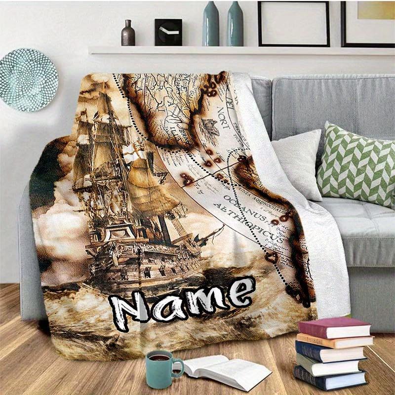 Vintage Sailboat Customize Your Name Blanket Used For Chair Office Sofa Bed Camping Soft And Warm Giving Friends And Relatives Birthday Graduation