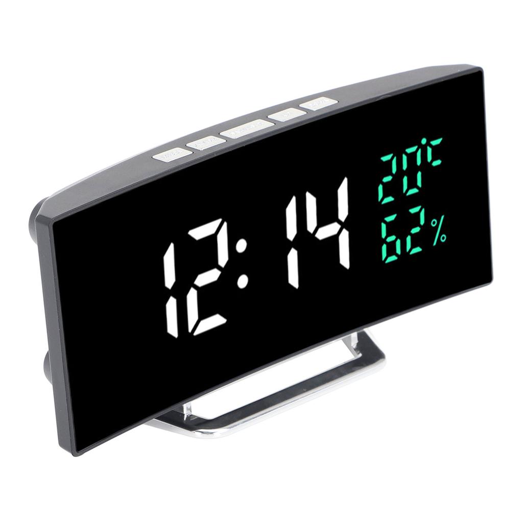 LED Mirror Alarm Clock Curved Screen 12 24 Hour Temperature Humidity Display Snooze Mode Electric Alarm Clock