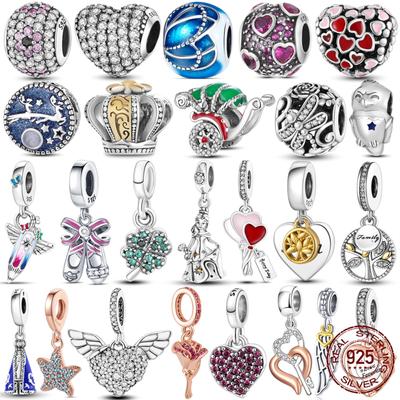 Colorful Charms Bead Jewelry Copper Rose Crown Rainbow Heart Shape Dangle Fit Pandora Bracelet Necklace Diy Marking