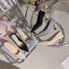 2025 new pointed wine glass and high heels women's Korean version light mouth commuting single shoes women's simple satin low-heeled single shoes