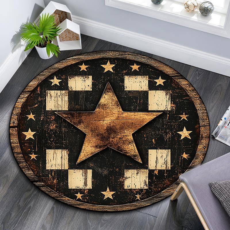 Rustic Star Round Area Rug,Carpet Rug for Living Room Bedroom Sofa Playroom Decor,Non-slip Floor Mat