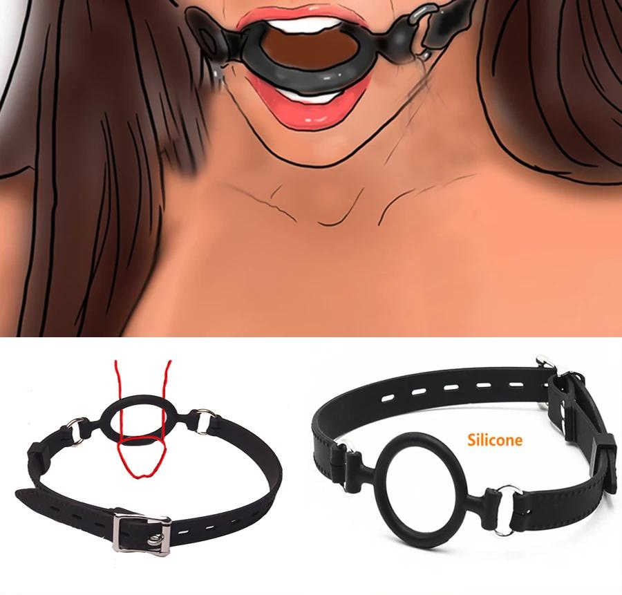 Full Silicone O Ring Gag Strap,Open Mouth Bite Gag,Fetish Oral Fixation  Toys,Sex Slave Bondage Muzzle SM Couple Flirt Tools