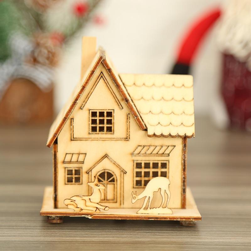 New Creative Christmas Tree Wooden Pendant Wooden Luminous Christmas House Villa Night Light Children's Christmas Wooden House