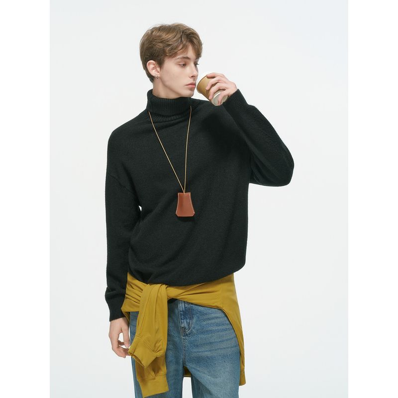Dream Made Minimalist Turtleneck Sweater for Men, Autumn and Winter Thickened Base Layer Knitwear with Arctic Velvet