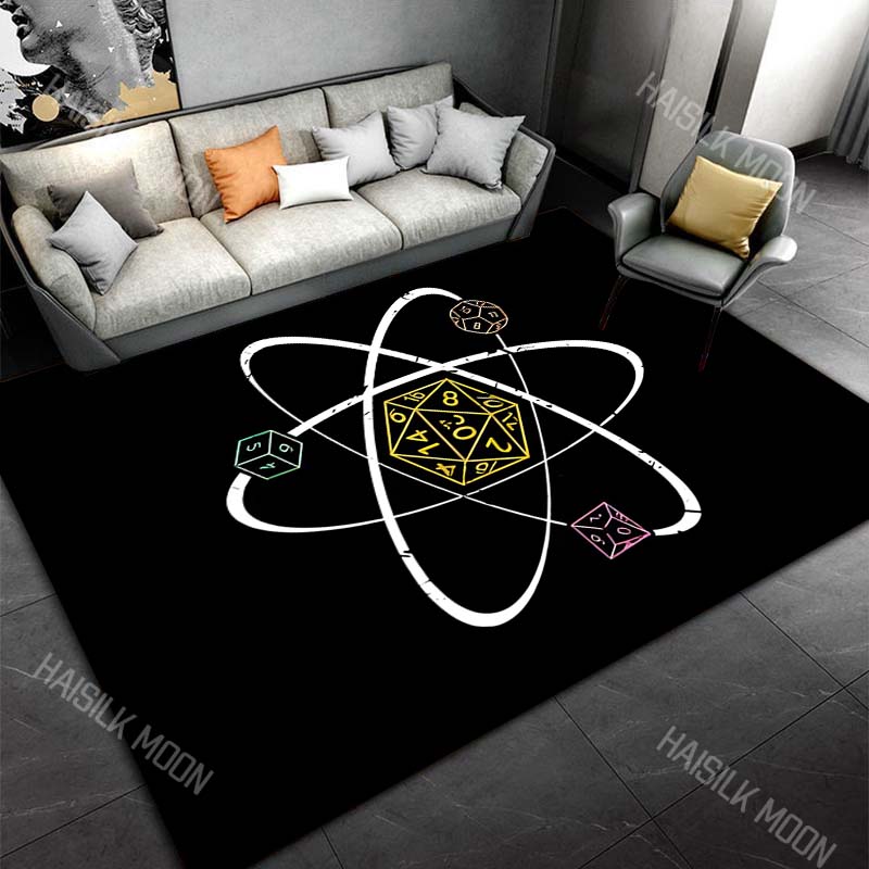 Atomic orbits polyhedral dice central motif Carpet for Living Room Bedroom Sofa Home Decor Rus Non-slip Floor Mat Luxury Gift