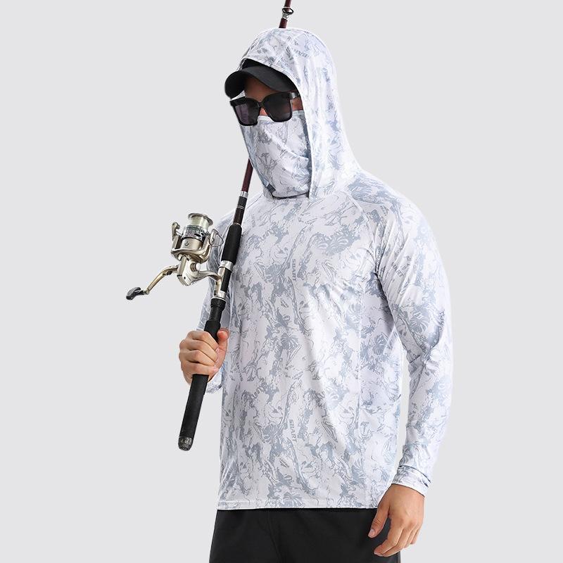 Polyester Breathable and Quick-drying Fishing Shirt Lure Fishing Hooded Sun Protection UPF50+ Fishing Clothes with Face Mask