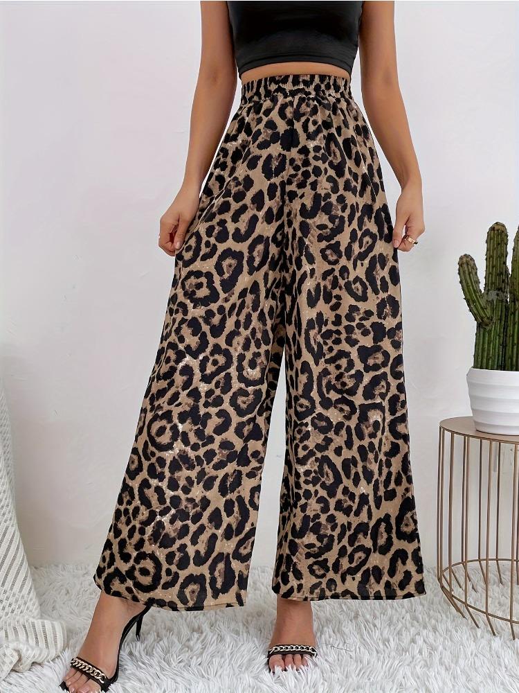 Spring Women's Fashion Classic Leopard Print Elastic Waist Draped Loose Casual Wide-Leg Pants