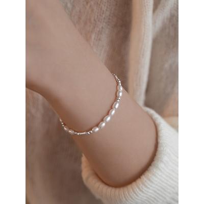 S925 Sterling Silver New Chinese Style Bamboo Joint Sliver Beads Natural Freshwater Pearl Bracelet Women's All-Match White Light Luxury Ins Design