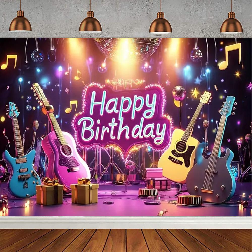Rock Music Themed Birthday Party Decoration Shooting Background, Music Guitar Dance Notes Band Stage Banner Photography Backdrop