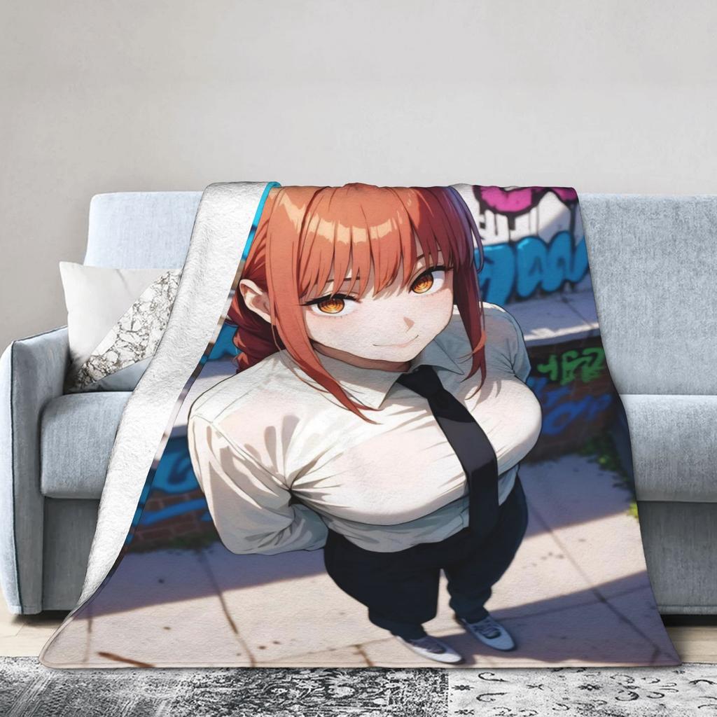 Makima Anime Girl Blanket C-Chainsaws Flannel Novelty Warm Throw Blanket for Home Summer
