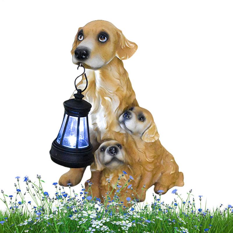 Solar Dog Garden Statue Puppy Figurines Solar Garden Statues Light 19cm/7.4inch Garden Sculpture Outdoor Solar Statues for Patio