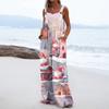 Women's Christmas Print Solid Wide Leg Strapless Tank Pocket Casual Onesie