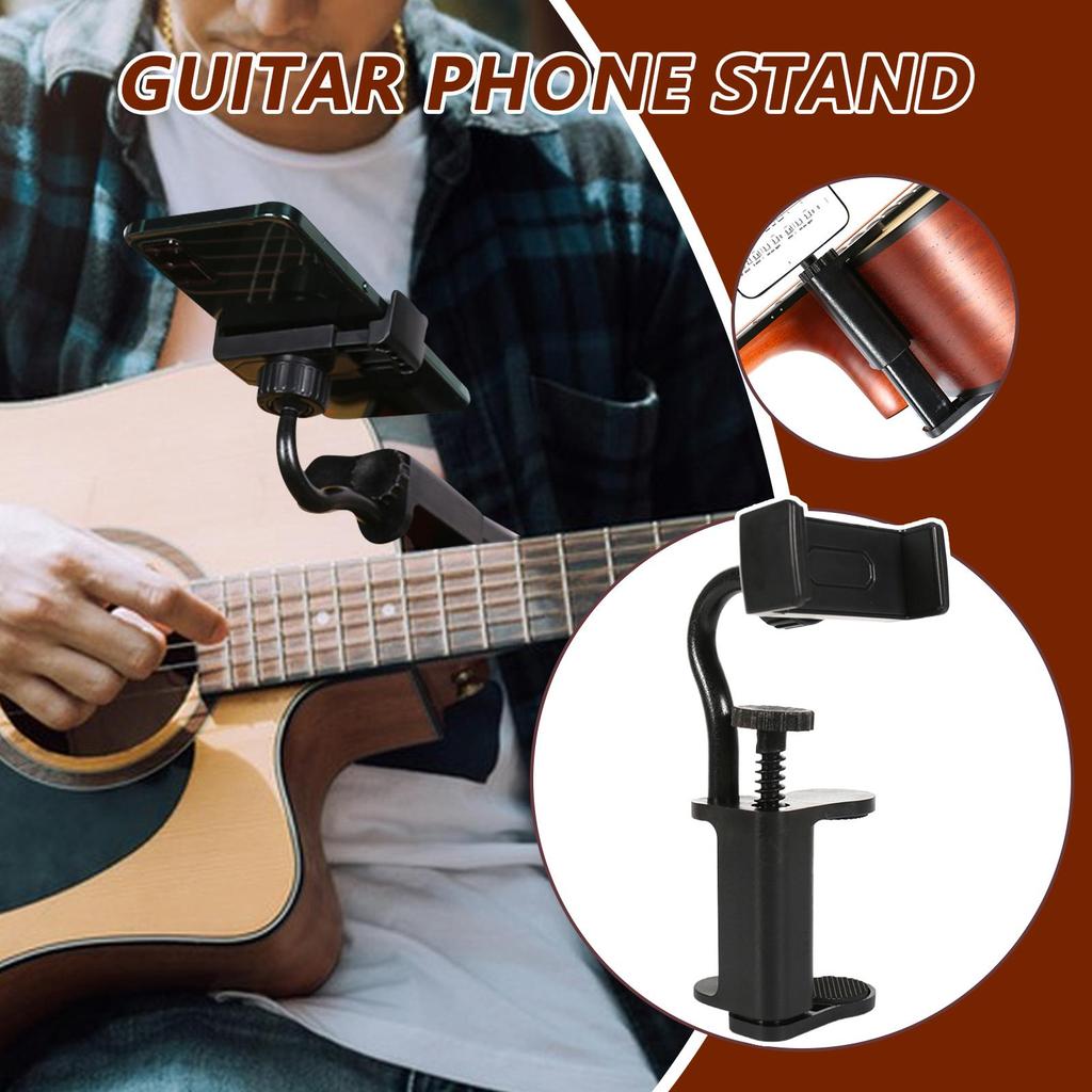 Multi-Purpose Guitar Adjustable Phone Support Hands-Free Guitar Stand Holder Camera Clamp for Recording Video-Calling Streaming