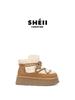 Warm version Hokkaido heater velvet straps color matching thick-soled lamb wool short boots women's snow boots cotton shoes women