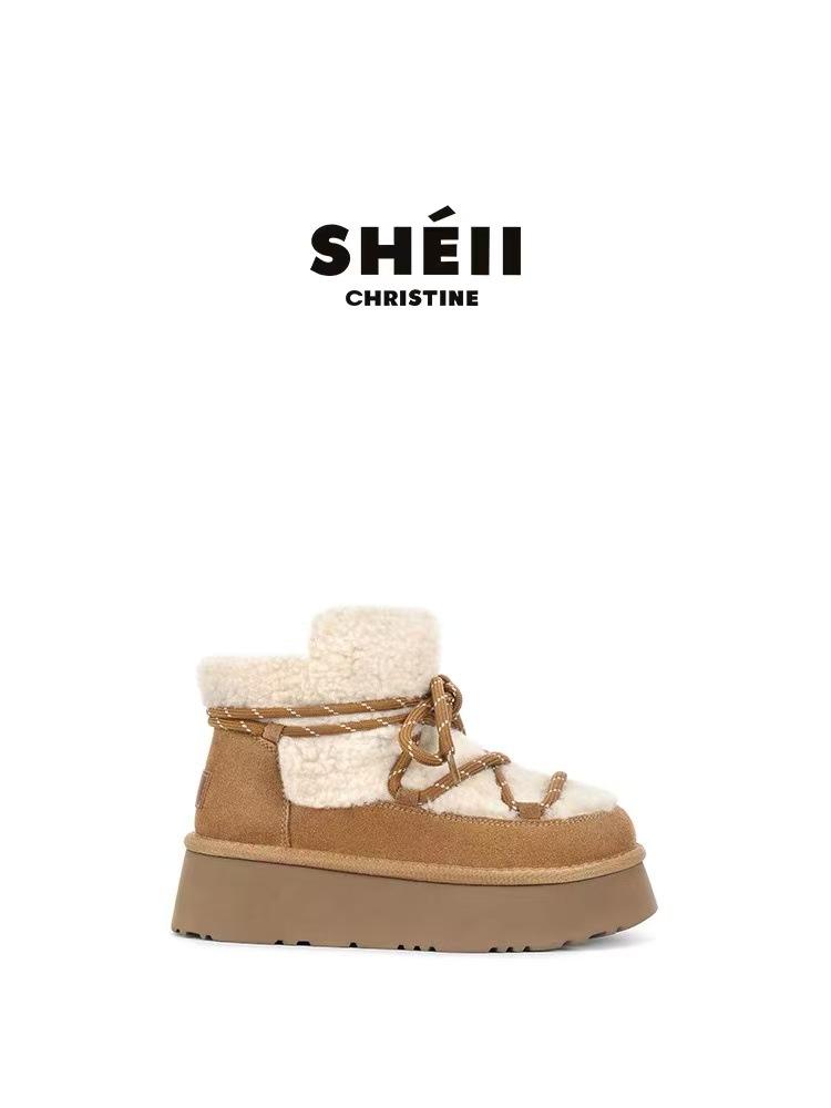 Warm version Hokkaido heater velvet straps color matching thick-soled lamb wool short boots women's snow boots cotton shoes women