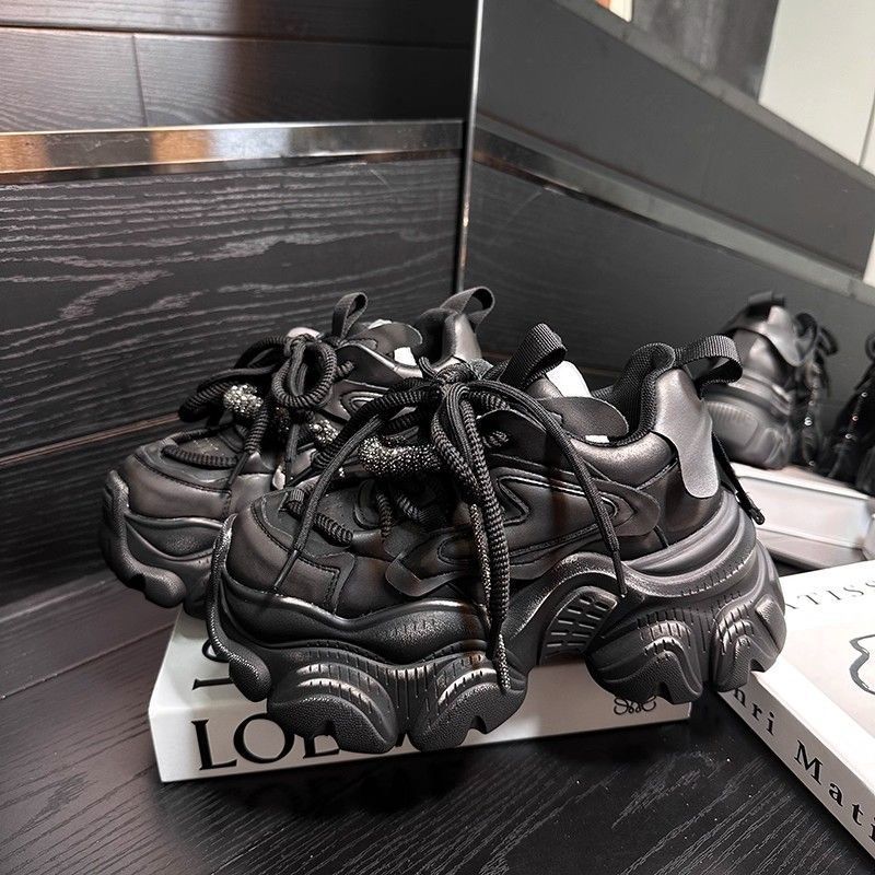 Retro Silver Platform Dad Shoes Women's Autumn New Small Height Increase Versatile Casual Sports Shoes