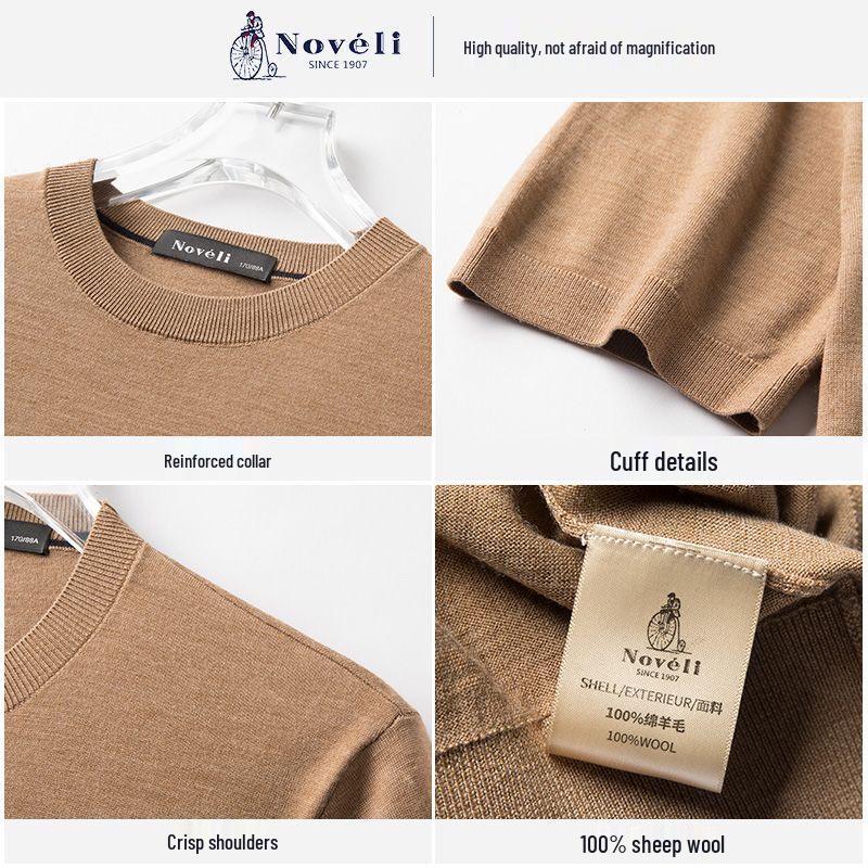 Lanweilong Men's 100% Pure Wool Machine Washable Crew Neck Short Sleeve T-Shirt