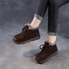 Johnature Winter Thick Plush Warm Cotton Boots Genuine Leather Retro Comfortable Soft Soled Women's Flat Ankle Boots