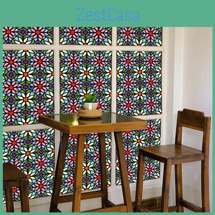 Colorful Privacy Static Window Film Cling Non Adhesive Film Stained Glass Vinyl Film Sun Blocking Window Sticker Decoration