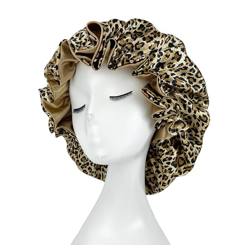 Double Layer Silky Satin Bonnet Women Sleeping Cap Large Reversible Satin Linned Night Sleep Headwrap Hat Hair Wrap Accessories