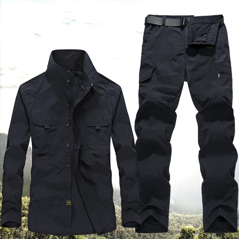 Set Due Pezzi da Uomo Taglie Forti per Primavera e Autunno: Giacca a Bottoni Asciugatura Rapida + Pantaloni Comodi, Abbigliamento da Escursionismo all'Aperto, Abbigliamento Sportivo, Abbigliamento da Lavoro