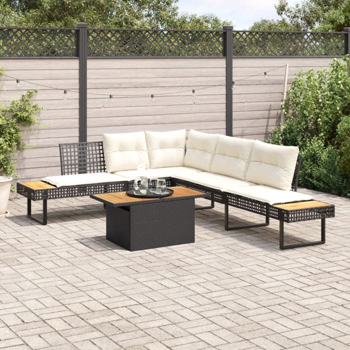 VidaXL Salon de jardin avec coussins 2 pcs noir résine tressée acacia 3277498