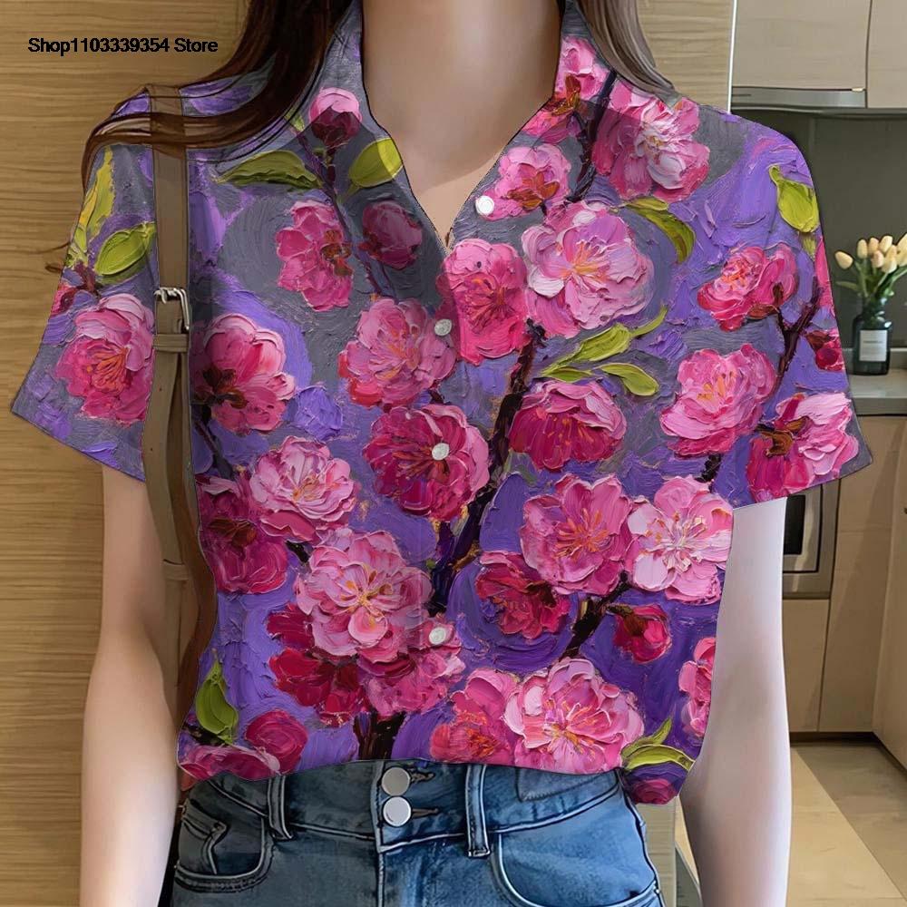 Womens Short Sleeve Shirts Button Fashion Floral Pattern 3D Printed Casual Beach Shirt Summer New Casual Y2k Women's Clothing