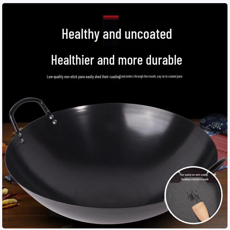 SIFAR Commercial Double-Handled Hand-Forged Carbon Steel Wok