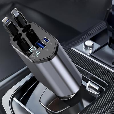 Chargeur de voiture rétractable 4 en 1 120 W Câble USB C pour iPhone Huawei Samsung Cordon de charge rapide Adaptateur allume-cigare PD QC3.0