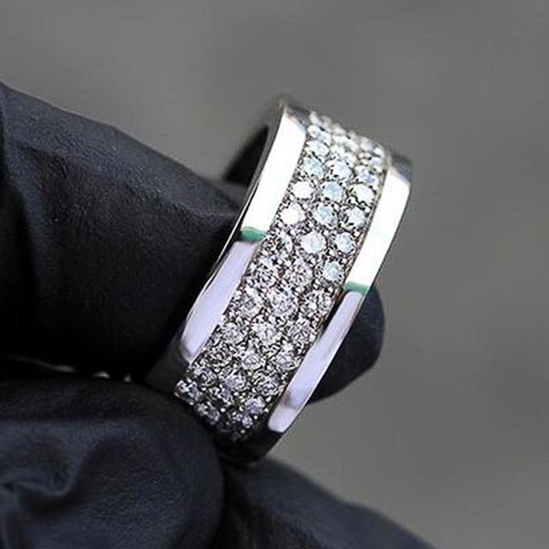 Huitan Luxury Wide Promise Rings for Women Pull Paved CZ Sparkling Wedding Bands Rings Silver Color/Gold Color Fashion