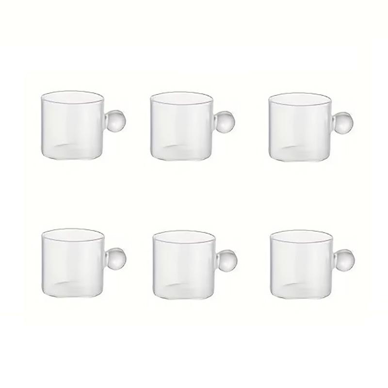 6pcs Espresso Cups with Ball Handle Mini Coffee Cups Heat Resistant Teacup Glass Drinking Mug Drinkware 100ml/3.38oz