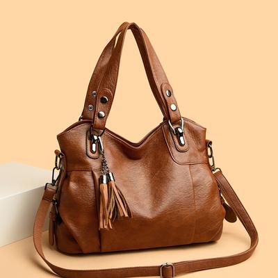 Fashion Commuter Handbag for Women New Casual Shoulder Bag Simple and Atmospheric Soft Leather Crossbody Bag Tassel Tote