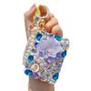 Bling Rhinestone Folding Makeup Mirror Travel Pocket Mirror Keychain Double-Sided with Beaded Wrist Bag Charm