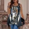 Women's Fashionable Casual Sports Double-ring Vest, Large-sized Tank Vest with Vintage Pattern Printed Patterns, Irregular Hem, Elegant and Simple