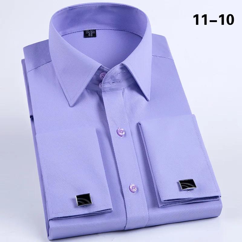 Wedding Shirt Men's Slim Fit Long Sleeve Business Dress Shirts with French Cuffs and Cufflinks Perfect for Formal Banquet