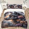3pcs Wolf Roses Bedding Set Down Comforter Cover and Pillowcases, Suitable for Guest Room Home Decoration All Seasons(No Insert) S0819064