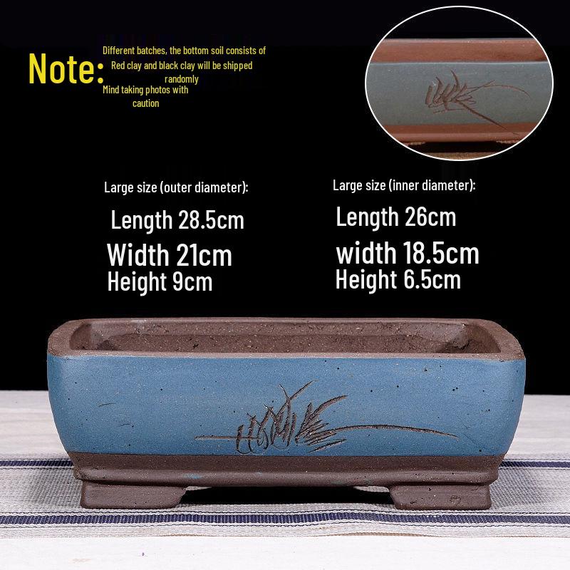 Extra-Large Breathable Purple Clay Square Bonsai Pot for Succulents and Green Plants