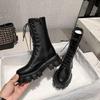 Thick-Soled British Side Zipper Round Head Versatile Martin Boots Women'S Autumn And Winter White Medium Boots Locomotive Short Boots