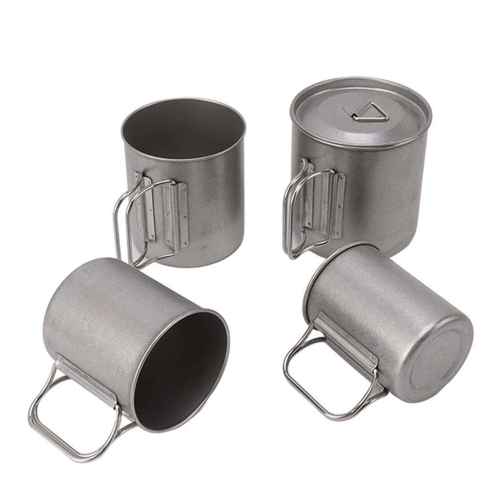 4PCS Camping Mug Portable Stainless Steel Coffee Cup with Foldable Handle and Lid for Backpacking