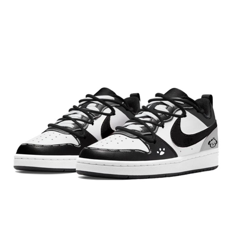 Nike Court Borough Black Sugar Ball Abrasion Resistant Low Top Skateboard Shoes Women's Black White Gray BQ5448-115(Team598-)