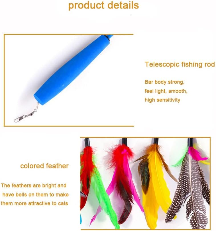 Cat Toys Feather Toy 1Pcs Retractable Cat Wand Toys And 10Pcs Replacement Teaser With Bell Refills Interactive Catcher Teaser