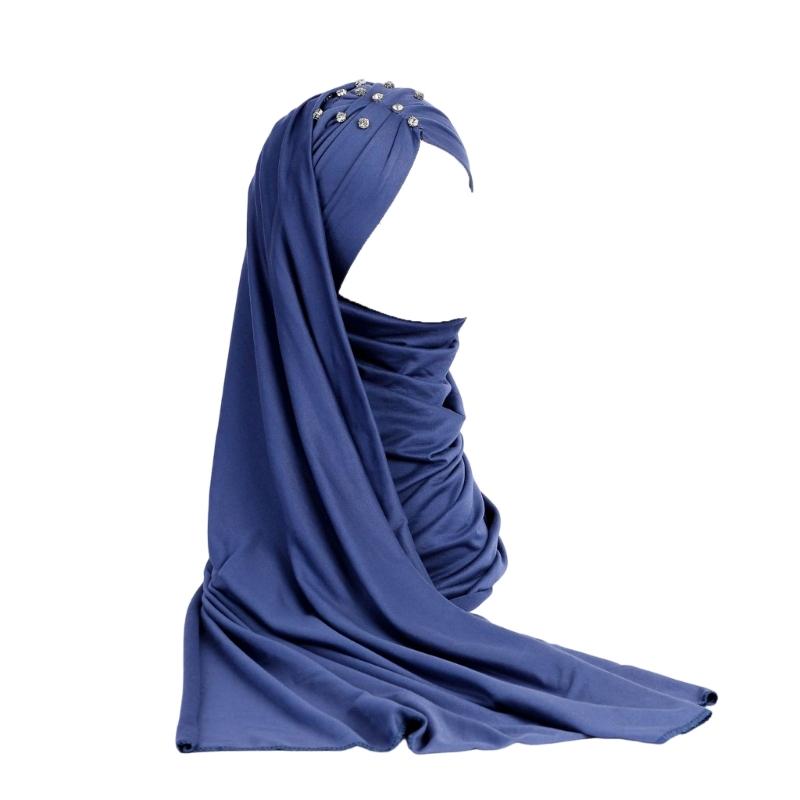 Headscarf Rhinestones Decors High Density Fabric Comfortable Head Scarf Wrap for Outdoor Wear and Fashion