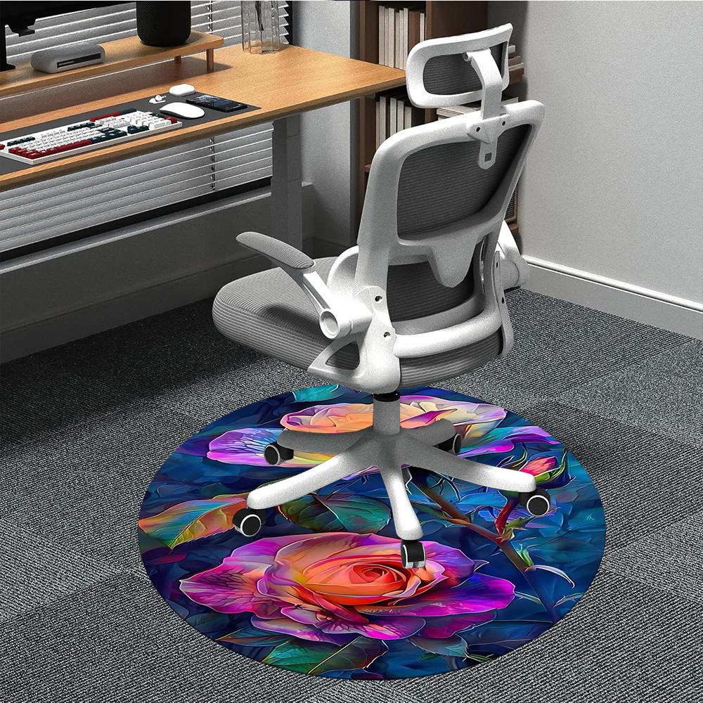 1PC Roses, Blooms Office Round Area Rug, Indoor Mat Suitable ForOffice, Under Office Chairs Bedroom Living Room Home Decor, Room Deco g031