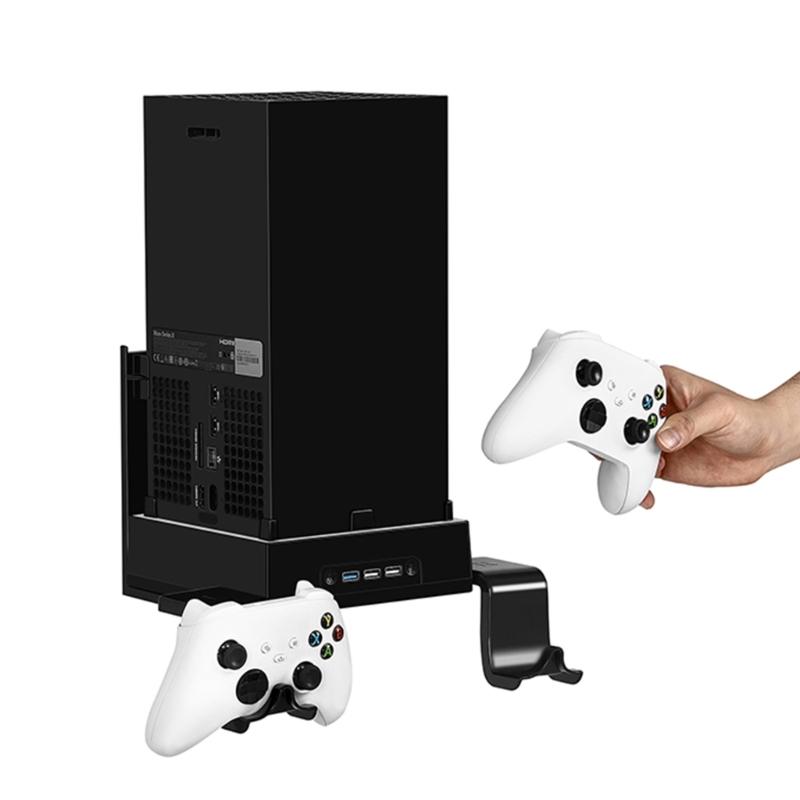 Wall Mount Bracket Kit for XB Series X Host Ventilation Cooler Fan Base with Two Controller Holders & 1x Headphone Rack