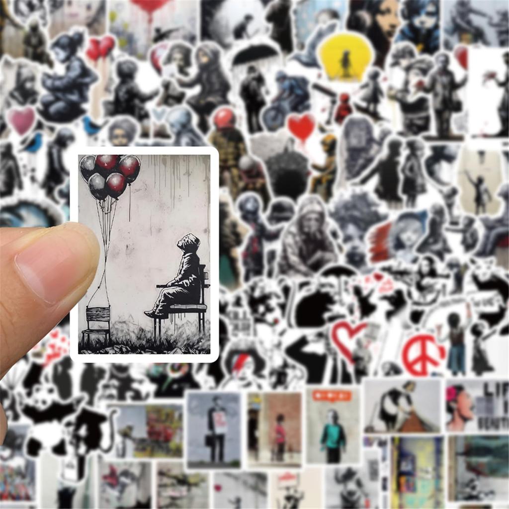 Set of 100 Banksy Waterproof Water Smartphone and More Stickers, Decals, Stylish, Cool, Popular, Stationery, Snowboard, Skateboard, Luggage, Suitcase,