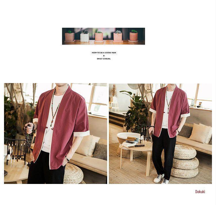 Herren Sommer Leinen Tang Anzug: Retro Chinesisches Kurzarm-T-Shirt mit Froschknöpfen