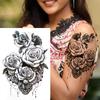 Black Flower Temporary Tattoo For Women Adultsl Fake Peony Rose Dahlia Lotus Tattoo Sticker 3D Body Art Bouquet Sexy Tatoo Paste